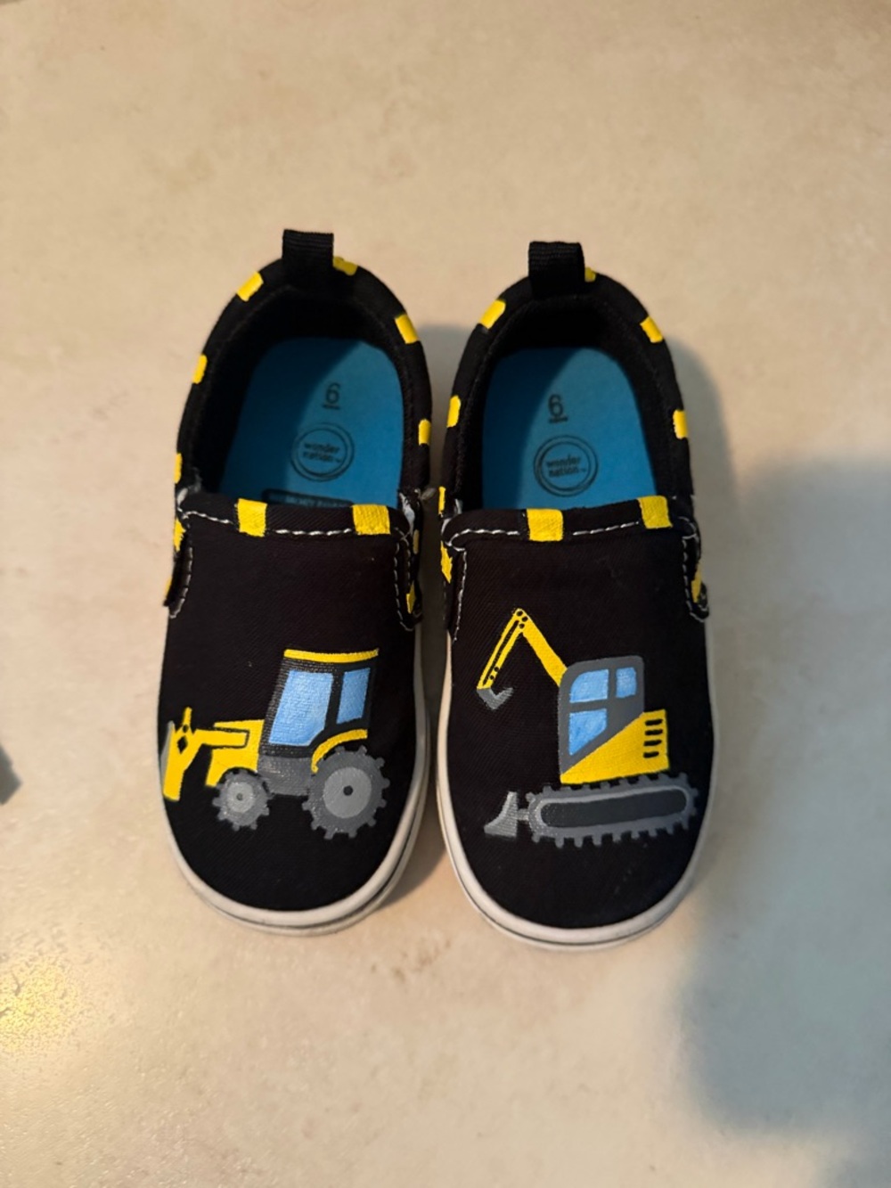 Kids Slip-On Construction Truck Canvas Shoes - Black & Yellow